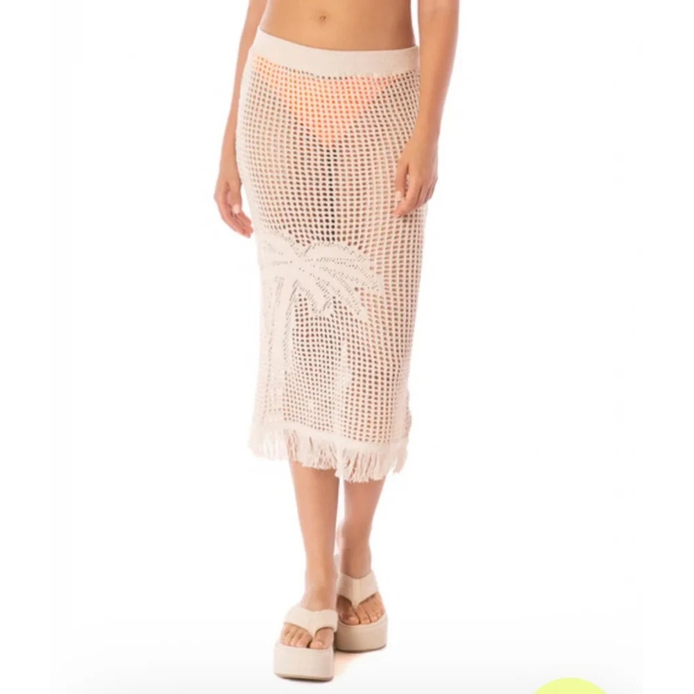 Maaji Vanilla Cream Tano Long Crochet Knit Palm Skirt In Beige Women's Size S